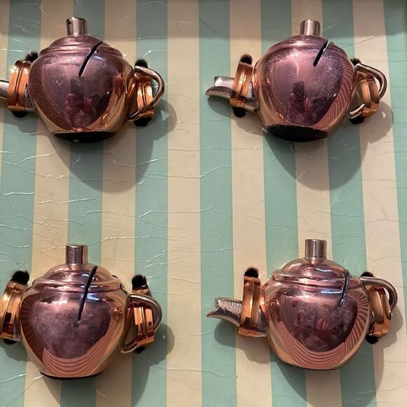 Old Dutch International Solid Copper Place Card Holders Mini Teapot Set Of 4 - Picture 3 of 3